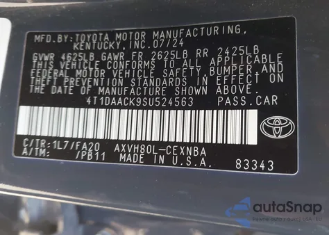 2025 Toyota Camry Le from USA, damaged, VIN 4T1DAACK9SU524563